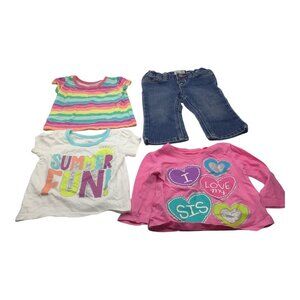 1989 Place Baby Girl 4Pc Clothing Lot 6-9M Shirts & Stretch Boot Cut Denim Jeans